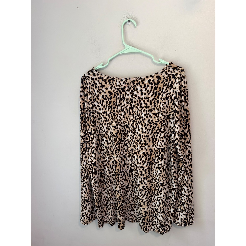 Cato Womens XL Leopard Print Lattice V-Neck Long Sleeve Swing Top Blouse RN37080 - Picture 7 of 10